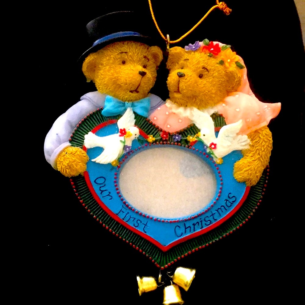 Our First Christmas Photo Ornament 5x4 Gold Ribbon Frame